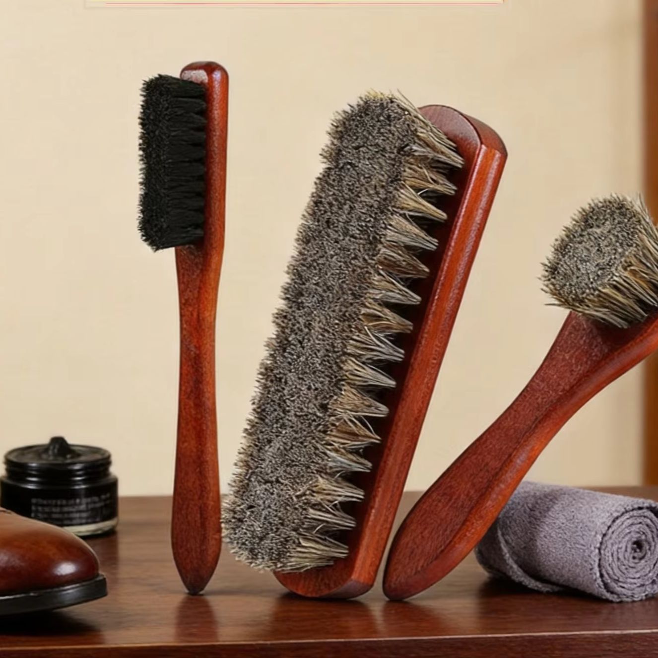 Brushing Boot Horse - 3-teiliges Reinigungsbürsten-Set aus Rosshaar, Schuhpolierapplikator für